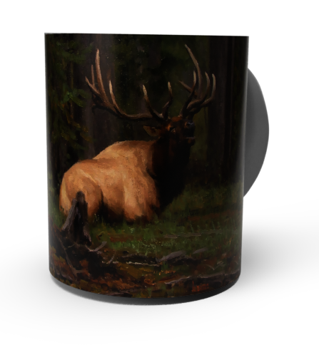 DOWN BUT NOT OUT ELK COFFEE MUG by KYLE SIMMS