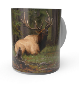 DOWN BUT NOT OUT ELK COFFEE MUG by KYLE SIMMS